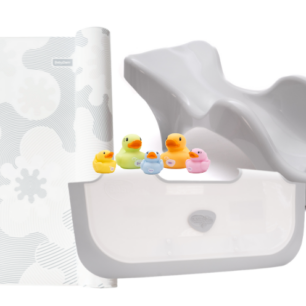 newborn baby bundle changing mat, bathwater barrier, bath support and bath ducks