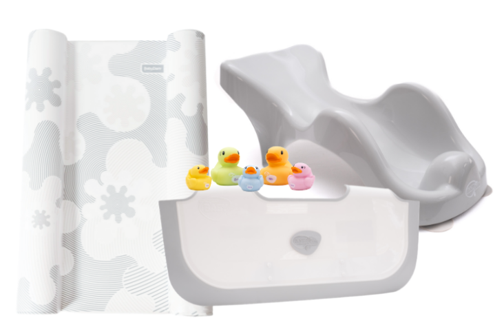 newborn baby bundle changing mat, bathwater barrier, bath support and bath ducks